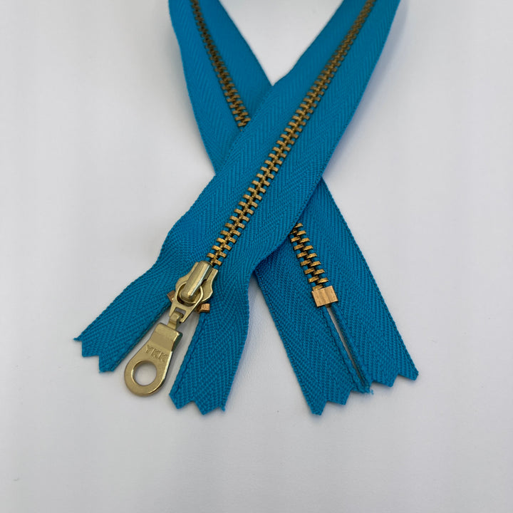 Teal YKK metal gold zipper 6" to 20"