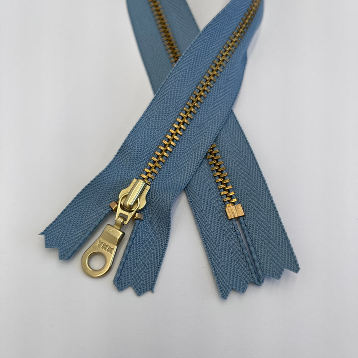 Slate Blue YKK metal gold zipper 5" to 22"