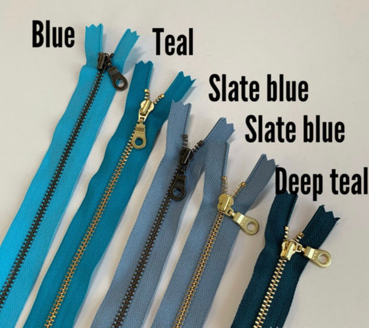 Slate Blue YKK metal gold zipper 5" to 22"