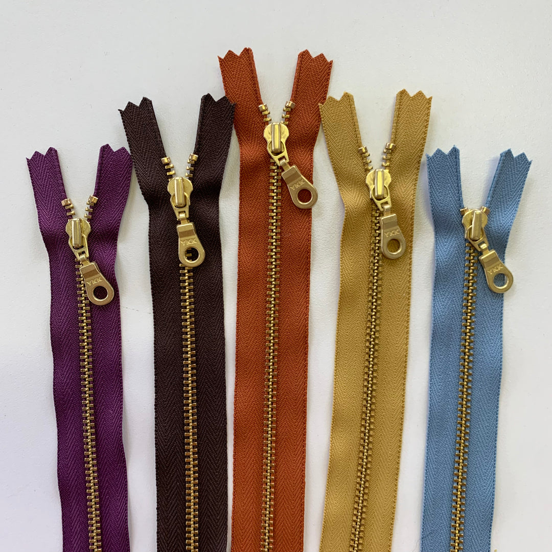 Mustard YKK metal gold zipper 5" to 22"