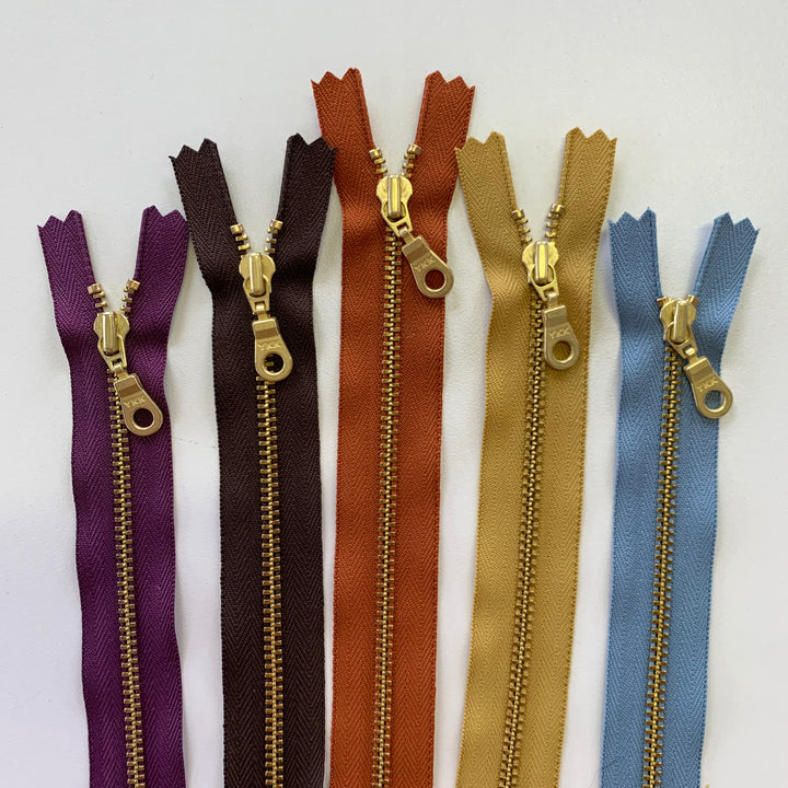 Mustard YKK metal gold zipper 5" to 22"