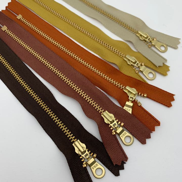 Mustard YKK metal gold zipper 5" to 22"