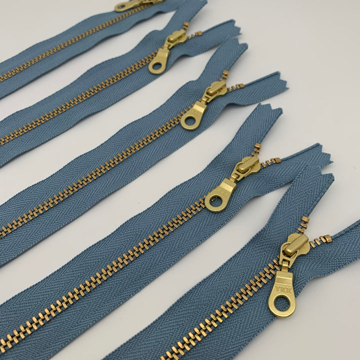 Slate Blue YKK metal gold zipper 5" to 22"