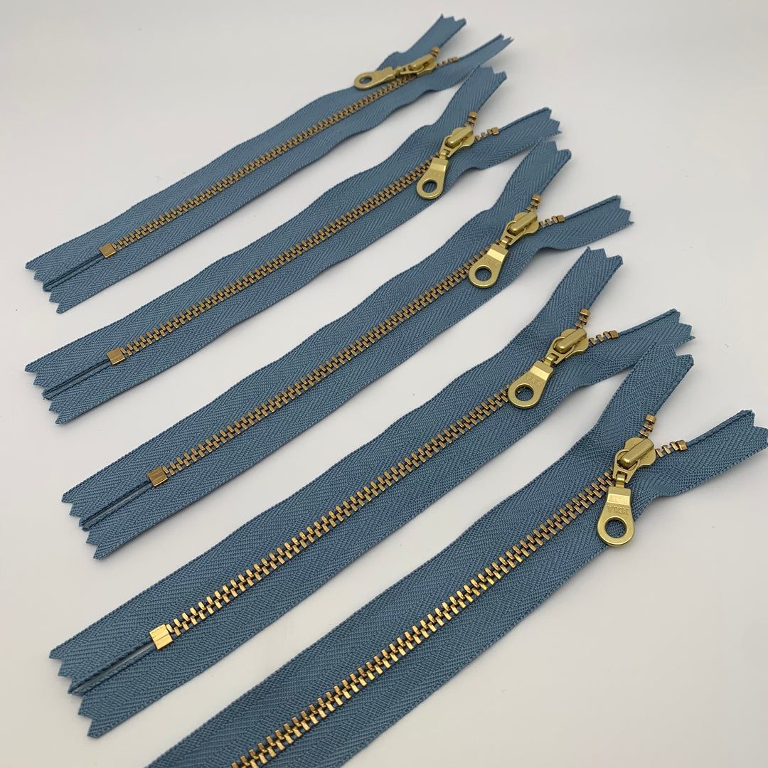 Slate Blue YKK metal gold zipper 5" to 22"