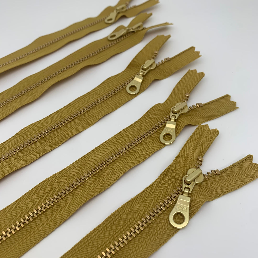 Mustard YKK metal gold zipper 5" to 22"