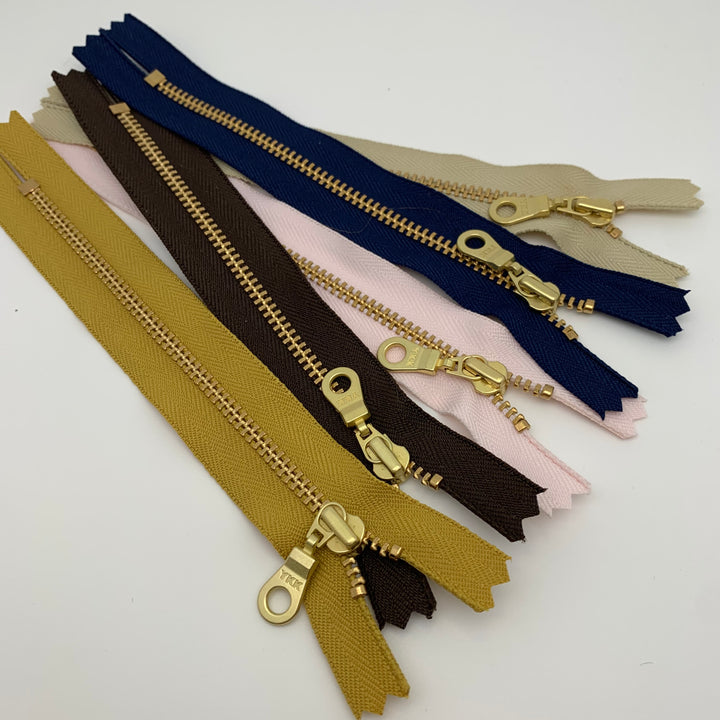 Mustard YKK metal gold zipper 5" to 22"