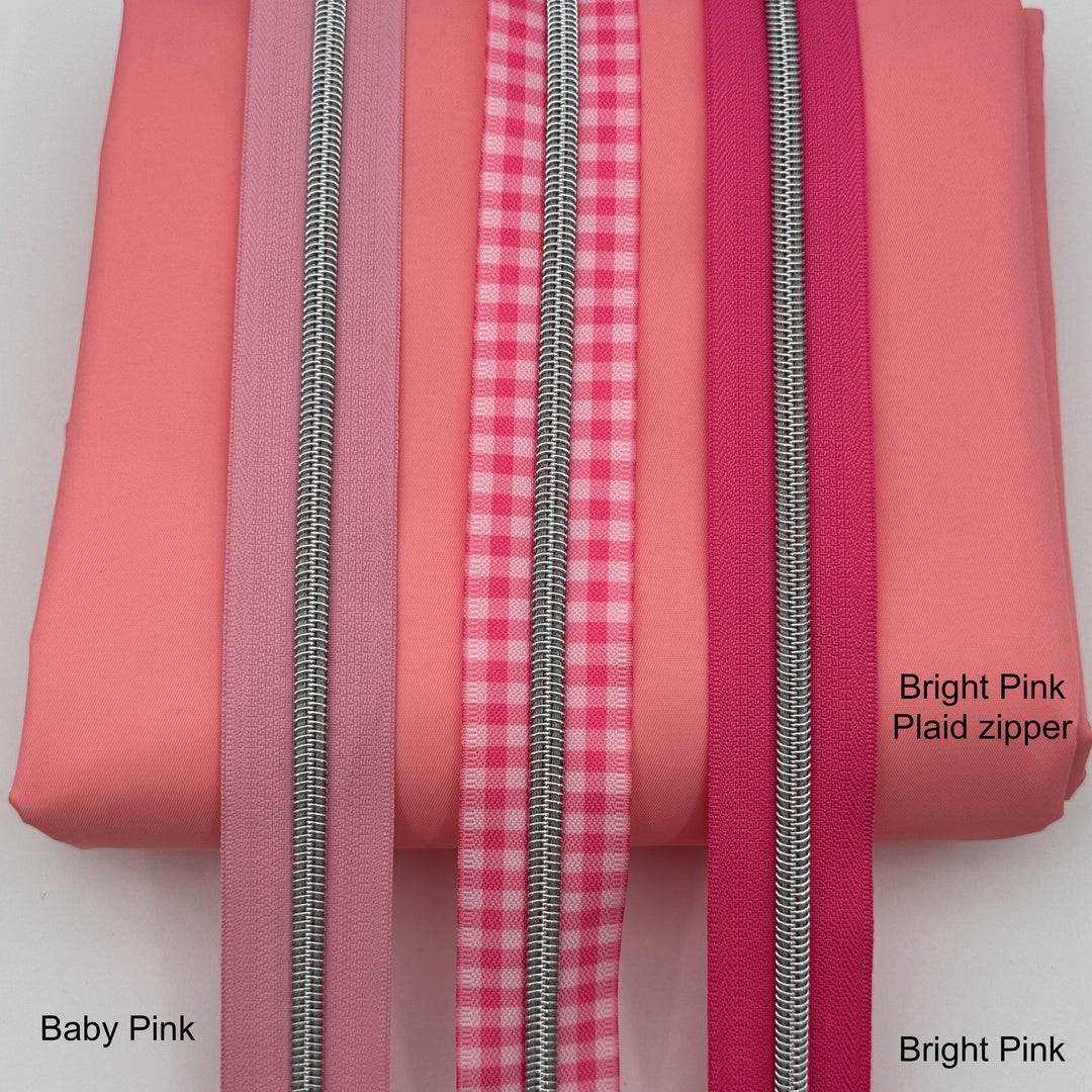 Bright Pink Plaid Silver Printed