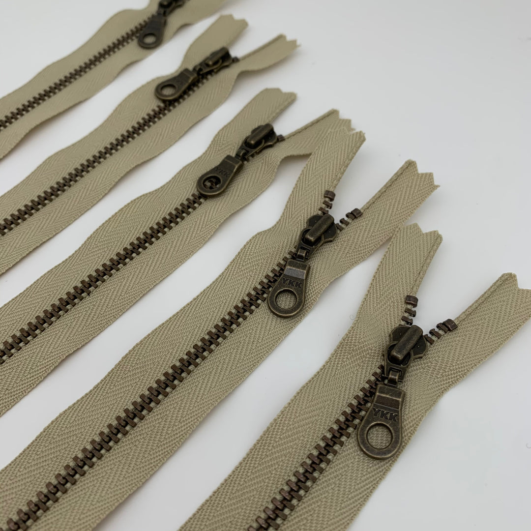 Khaki YKK Antique Zipper