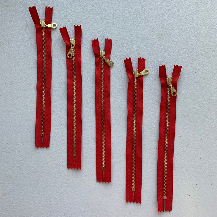 Red 5pc YKK metal gold zipper donut pull | 5" to 36"