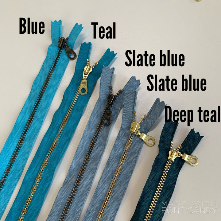 Teal 5pc YKK metal gold zipper donut pull | 6" to 20"