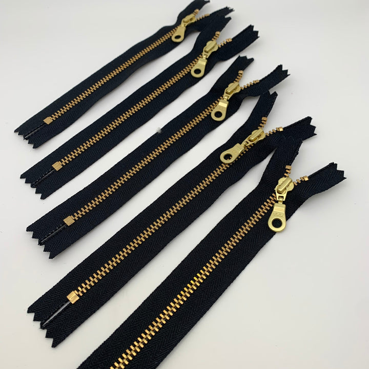 Black 5pc YKK metal gold zipper donut pull  | 5" to 14" and 36"