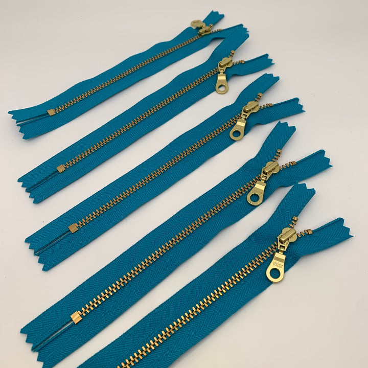 Teal 5pc YKK metal gold zipper donut pull | 6" to 20"