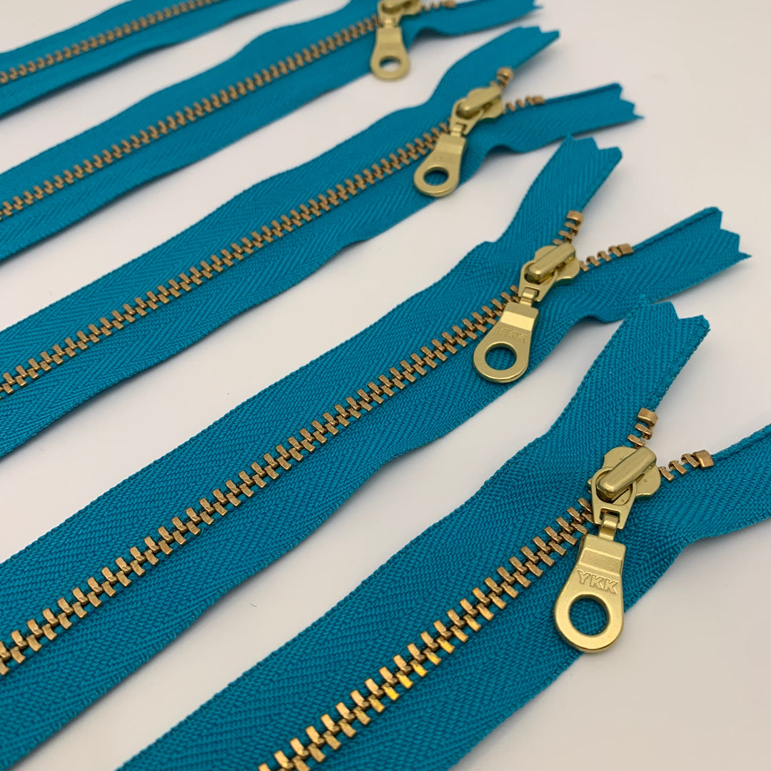 Teal 5pc YKK metal gold zipper donut pull | 6" to 20"