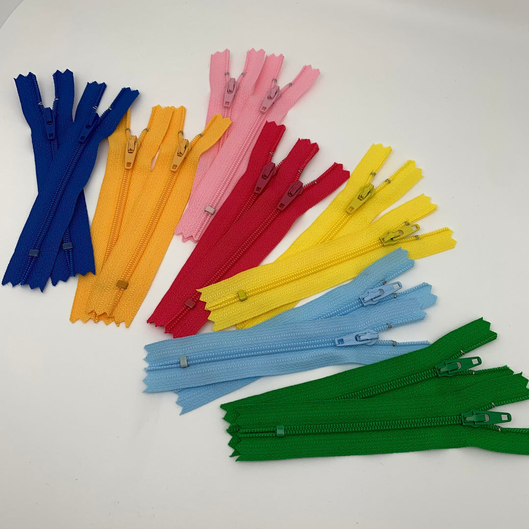 14 pc YKK nylon coil zipper - 2 each color 4" to 22"