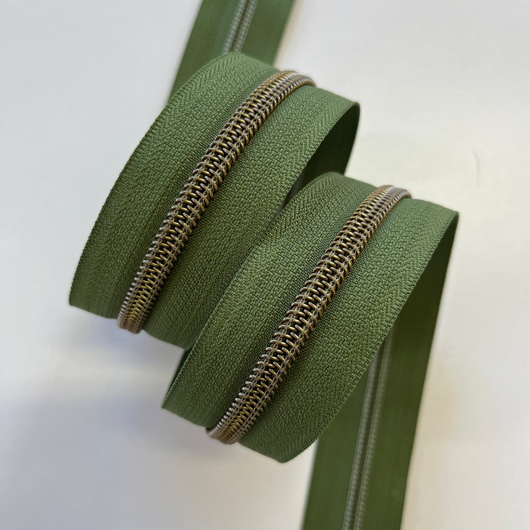 Olive #5 Bronze zipper coil