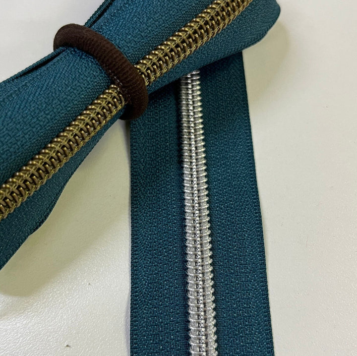 Deep Teal #5 Silver zipper coil