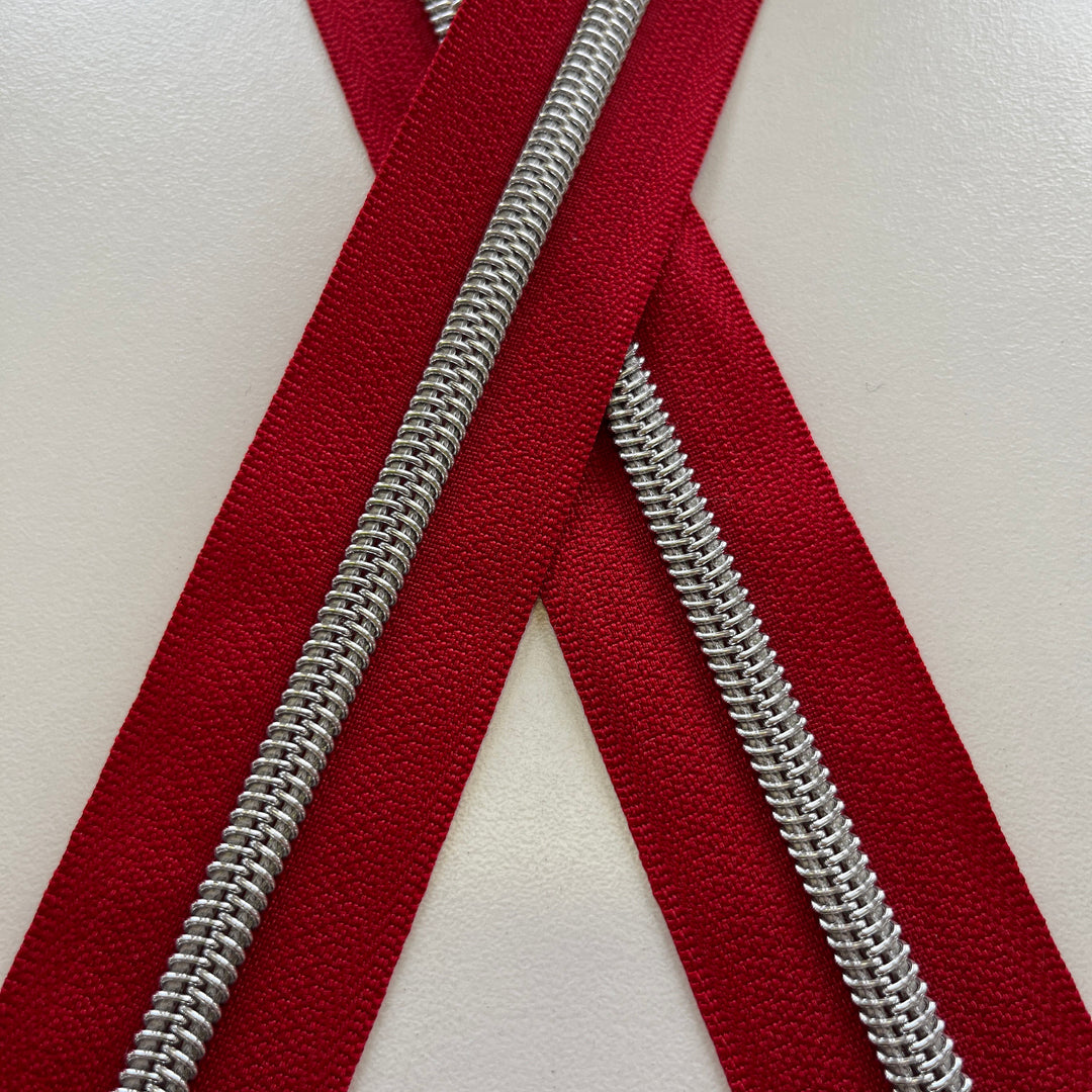 Red #5 Silver zipper coil