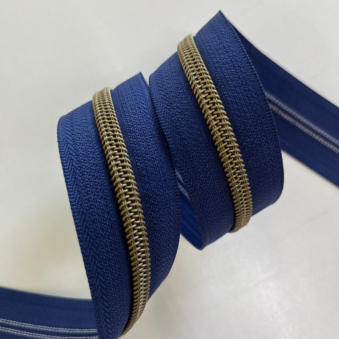 Navy #5 Bronze zipper coil