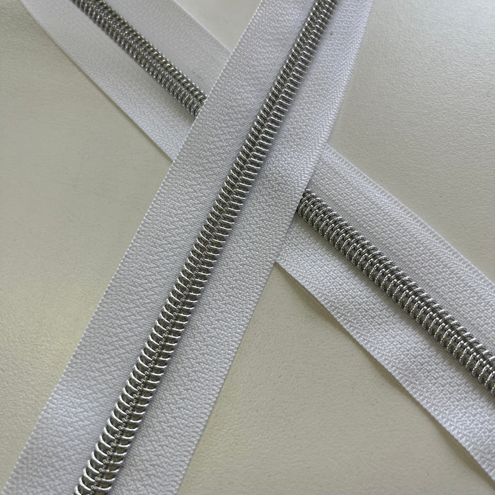 White #5 Silver zipper coil