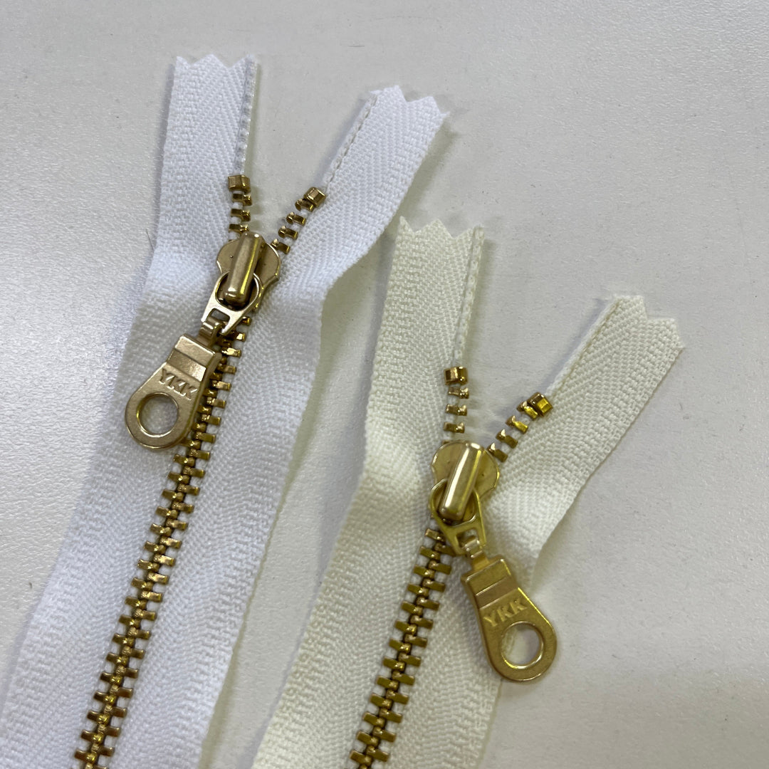 100 YKK metal gold zipper donut pull Ivory or white | 5" to 30"