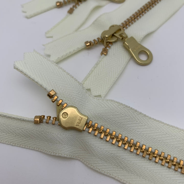 100 YKK metal gold zipper donut pull Ivory or white | 5" to 30"